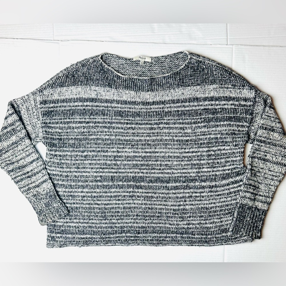Madewell Women's Threadmix Boatneck Wool Mohair Yak Stripe Sweater‎ Gray Small